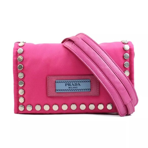 PRADA Shoulder Bag Pink Nylon/Leather - Picture 1 of 14